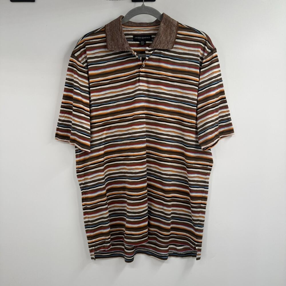 Jhane Barnes Stripe Polo Shirt Men M Multicolor Cotton Knit Textured Short Sleve